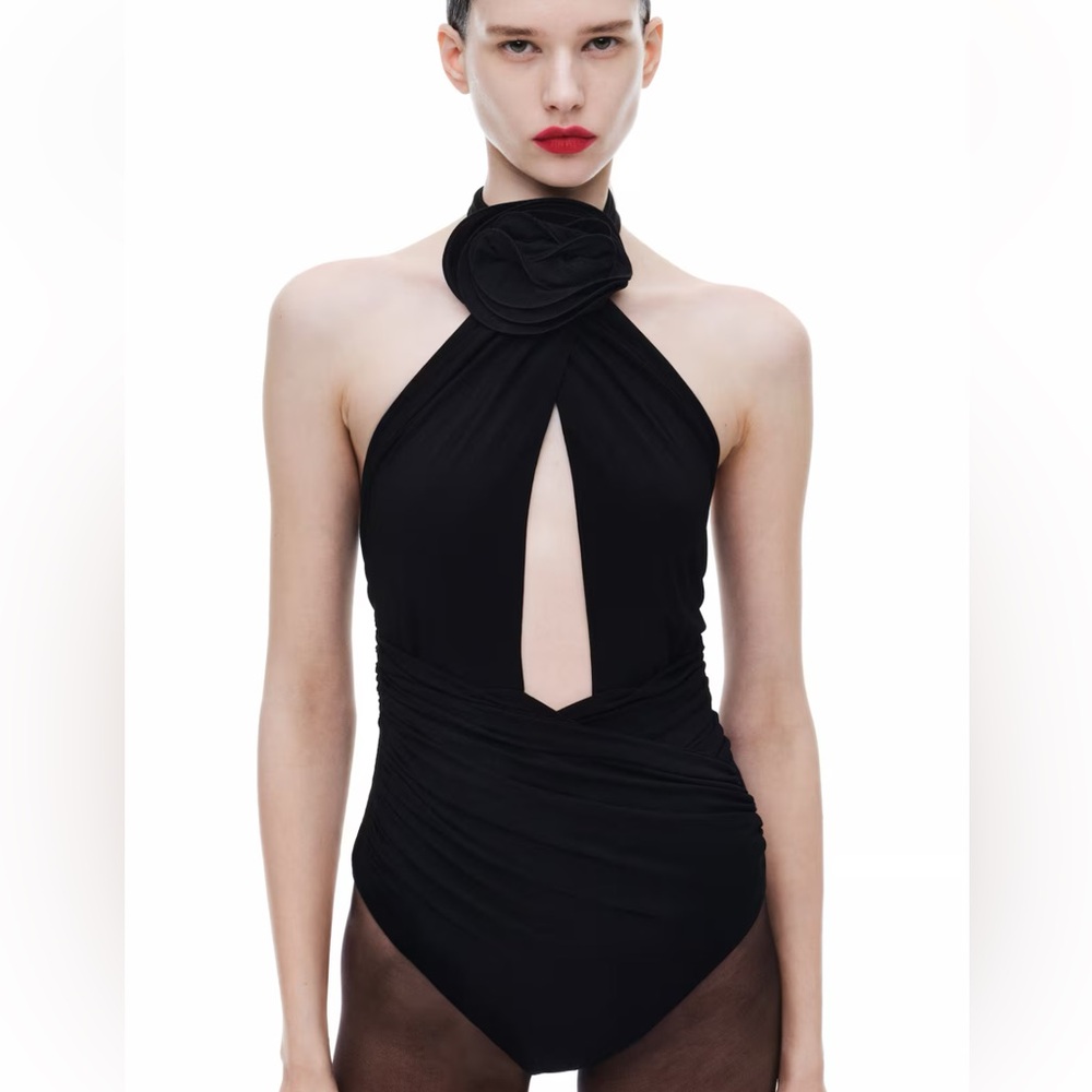 Magda butrym x H&M rose appliqued bodysuit with cutout detail